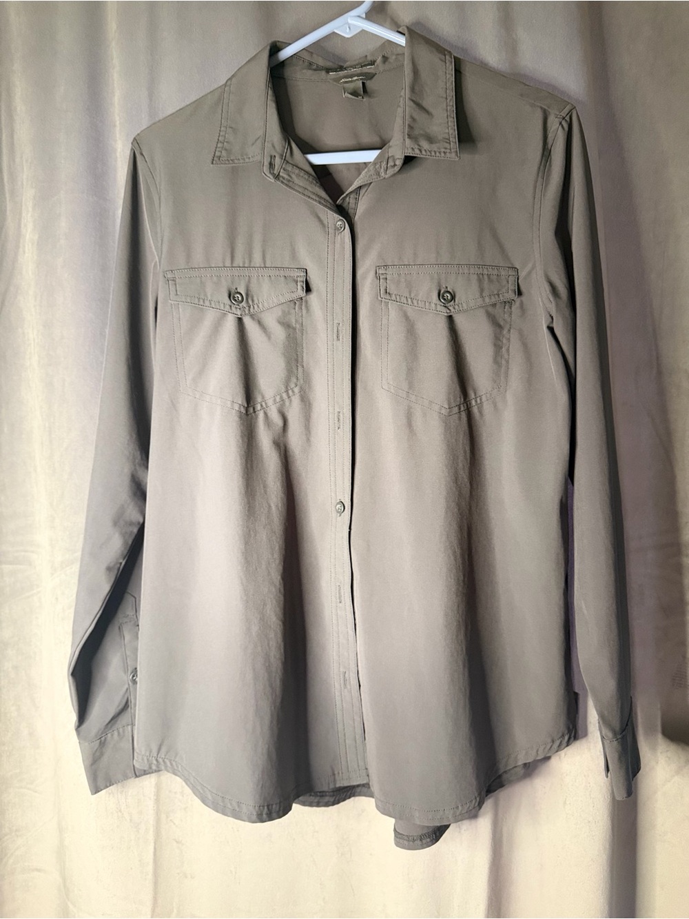 Eddie Bauer Shirt Jacket Womens M Taupe Like New Lightweight Utility Shacket